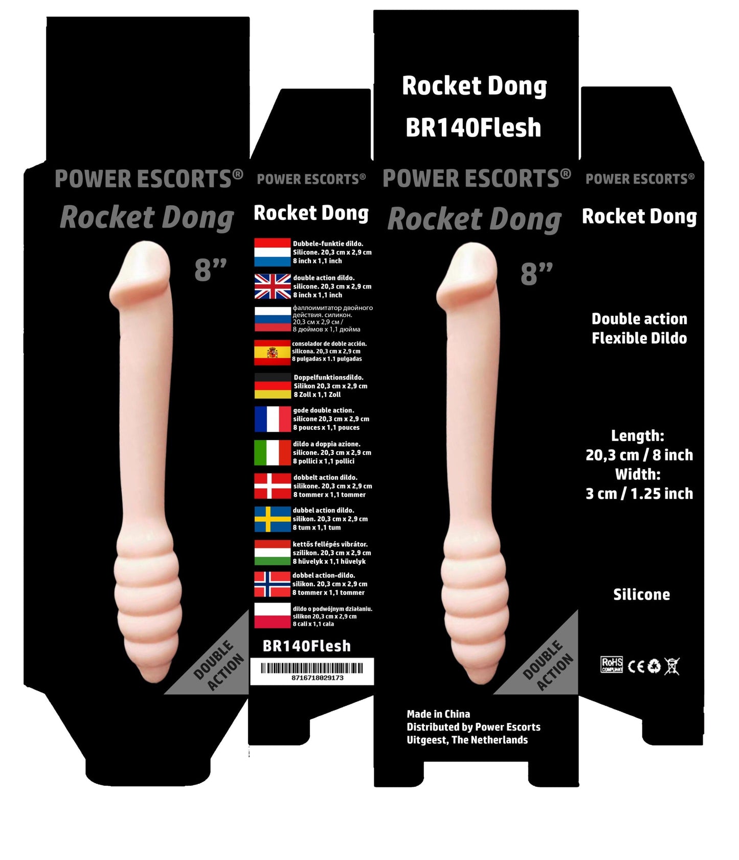 Power Escorts - BR140 - Rocket Dong - Double Dildo - Extreme Flexible - Ideal For Starters - 20,4 × 3 CM - Flesh