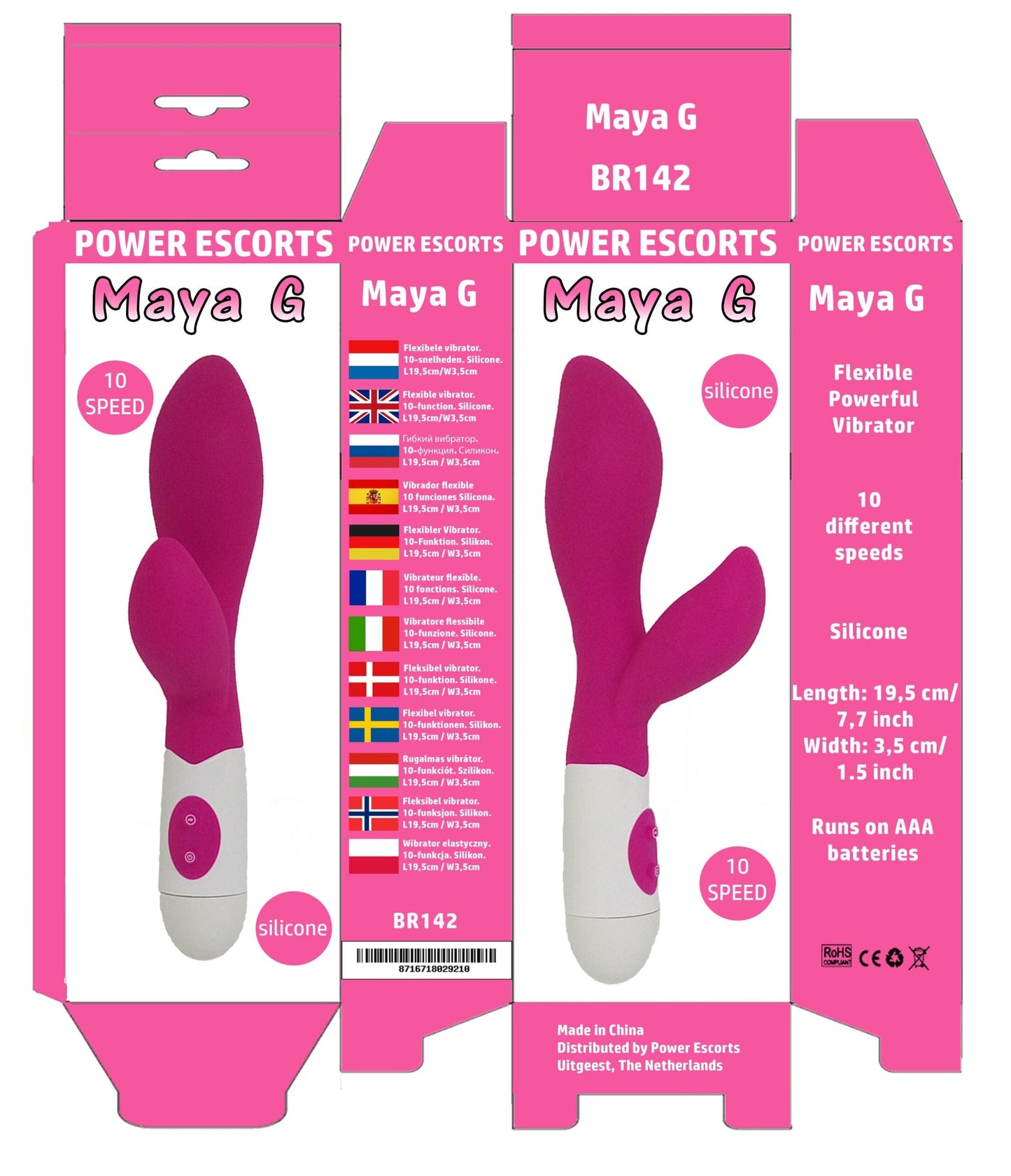 Power Escorts Maya G Pink G Spot Vibrator - 10-Speed -BR142