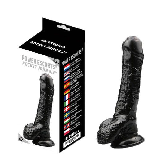 Power Escorts - BR154 - Rocket John 8,2'' - Realistic Dildo - 8,2 Inch / 21 CM - Black