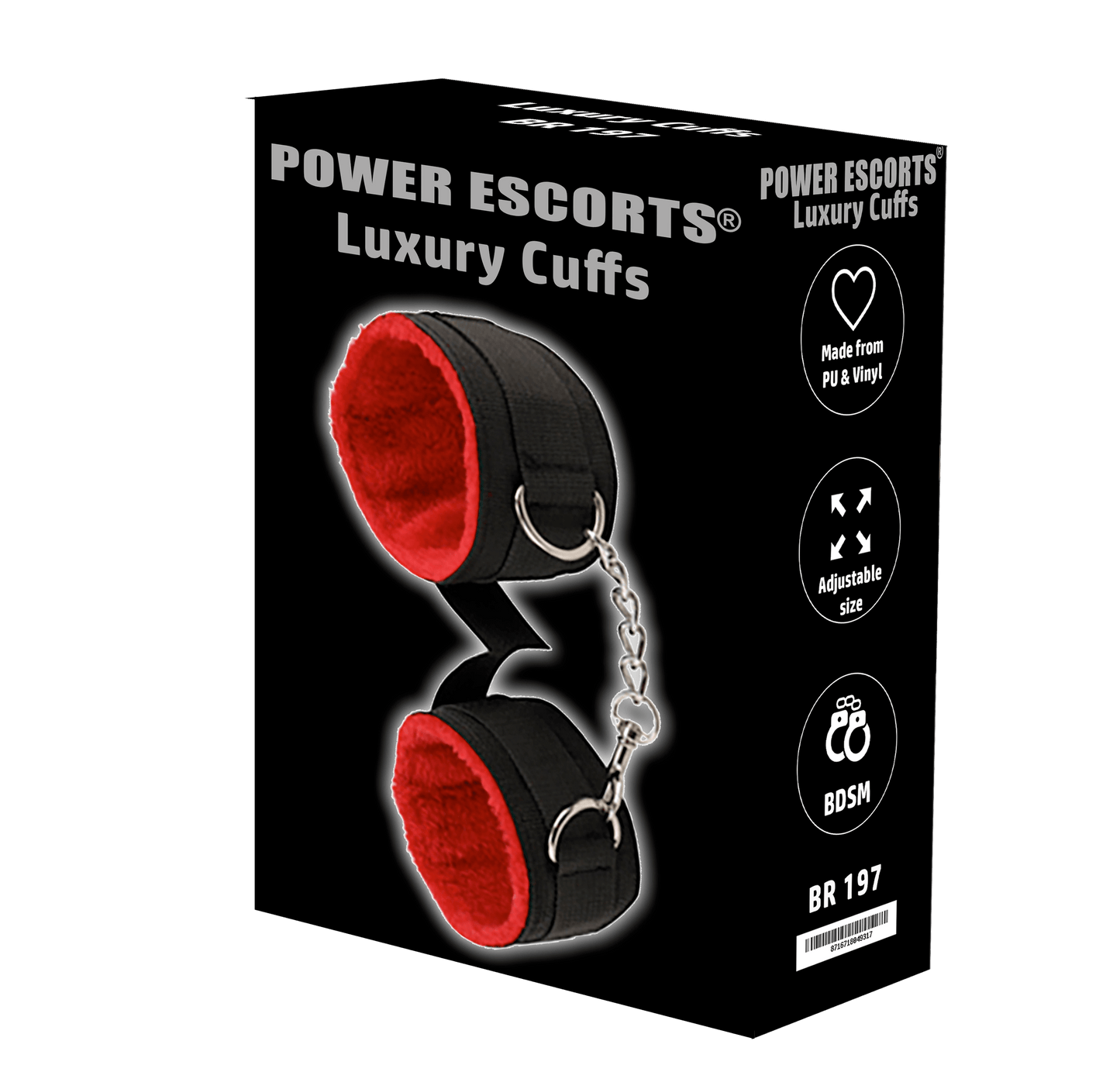 Power Escorts - BR197 - Luxury Cuffs - BDSM - Bondage - Black with Red