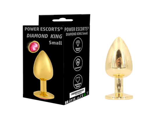 Power Escorts - BR211Spink- Diamond King Gold Plug Small - Diameter 2.7 cm - Length 7 cm - Anal Plug - Pink Stone