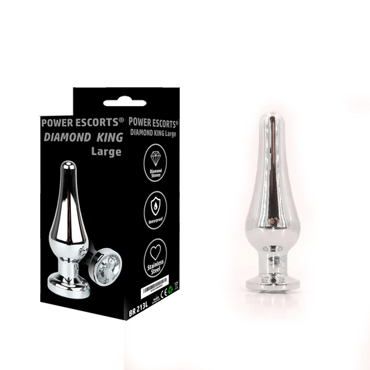 Power Escorts - BR213Lwhite - Diamond King Buttplug - Large size - Length 12.5 - dia: 4cm - White Stone - Anal butt - stylish Colour box