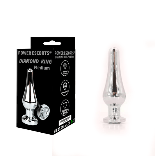 Power Escorts - BR213Mwhite - Diamond King Buttplug - Medium size - Length 11cm - dia: 3.5cm - White Stone - Anal butt plug - stylish Colour box