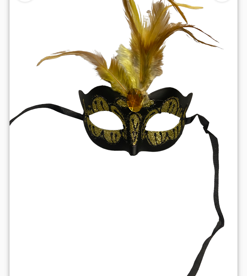 Power Escorts  Luxury Venetian Love Mask Yellow with Yellow Stone Feather on Top - Adjustable - Kinky Mask - Plastic bag - BR248Ye