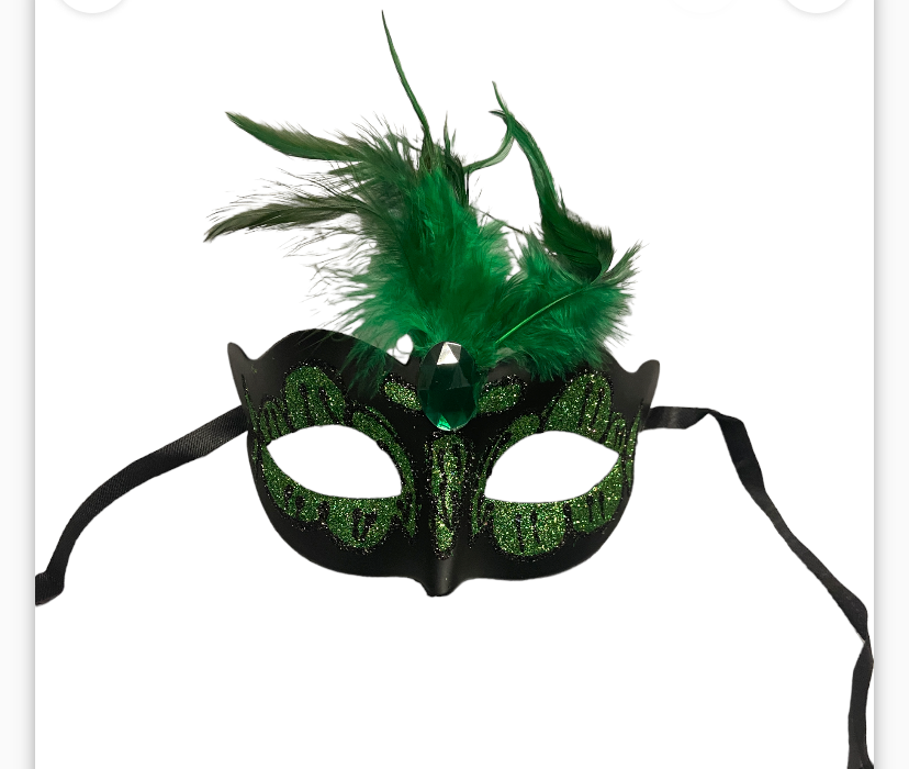 Power Escorts  Luxury Venetian Love Mask Green with Green Stone and Feather on Top - Adjustable - Kinky Mask - Plastic bag - BR248GR