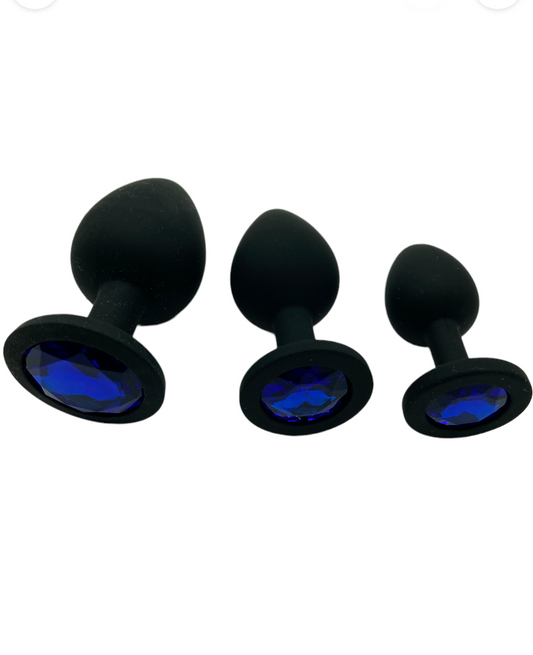 Power Escorts Silicone Black Plug Dark Blue Stone 3-Pack - BR136 darkblue