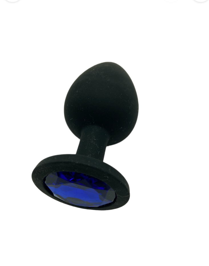 Power Escorts Large Silicone Black Plug Blue Stone  - BR135Lblue - Window Box