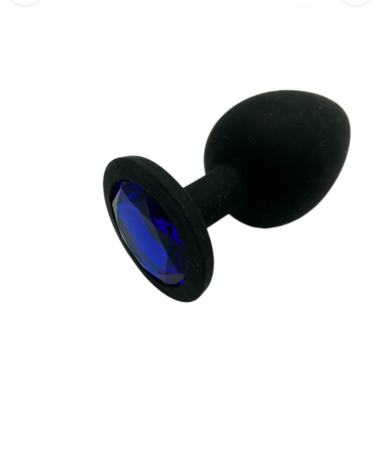 Power Escorts Large Silicone Black Plug Blue Stone  - BR135Lblue - Window Box