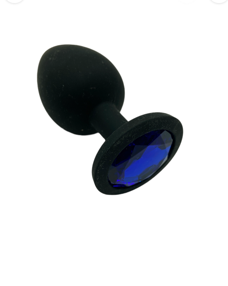 Power Escorts Large Silicone Black Plug Blue Stone  - BR135Lblue - Window Box