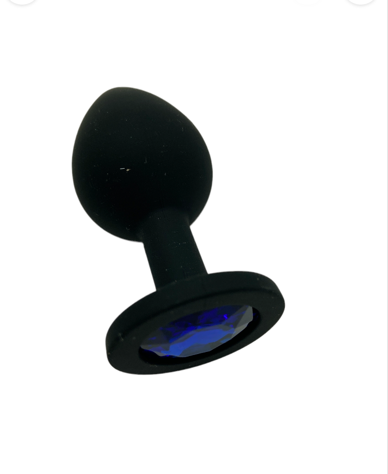 Power Escorts Large Silicone Black Plug Blue Stone  - BR135Lblue - Window Box