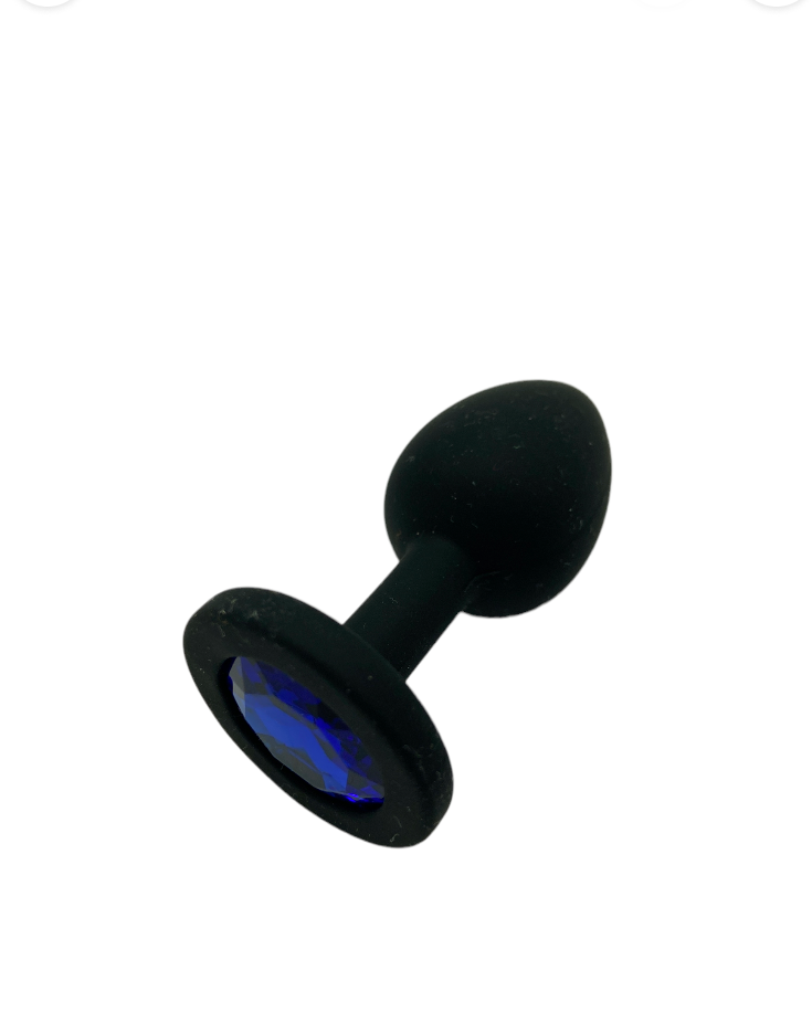 Power Escorts Large Silicone Black Plug Blue Stone  - BR135Lblue - Window Box