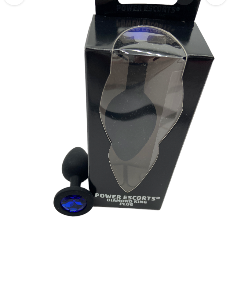 Power Escorts Large Silicone Black Plug Blue Stone  - BR135Lblue - Window Box