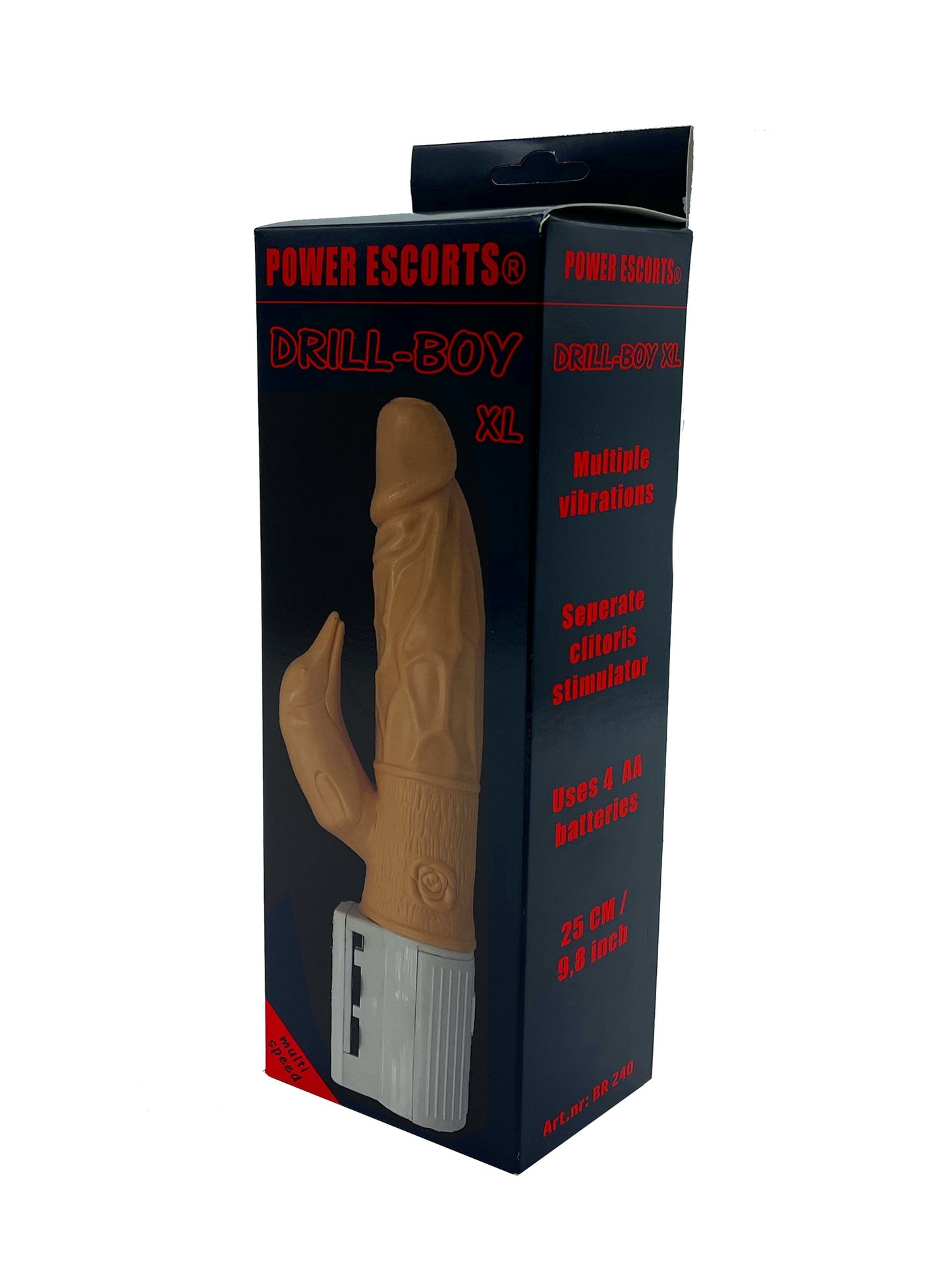 Power Escorts - BR240 - Dril-Boy XL - Big size 23 cm - Multiple Vibrations - Seperate Clitoris Stimulator - Flesh - Colour Box