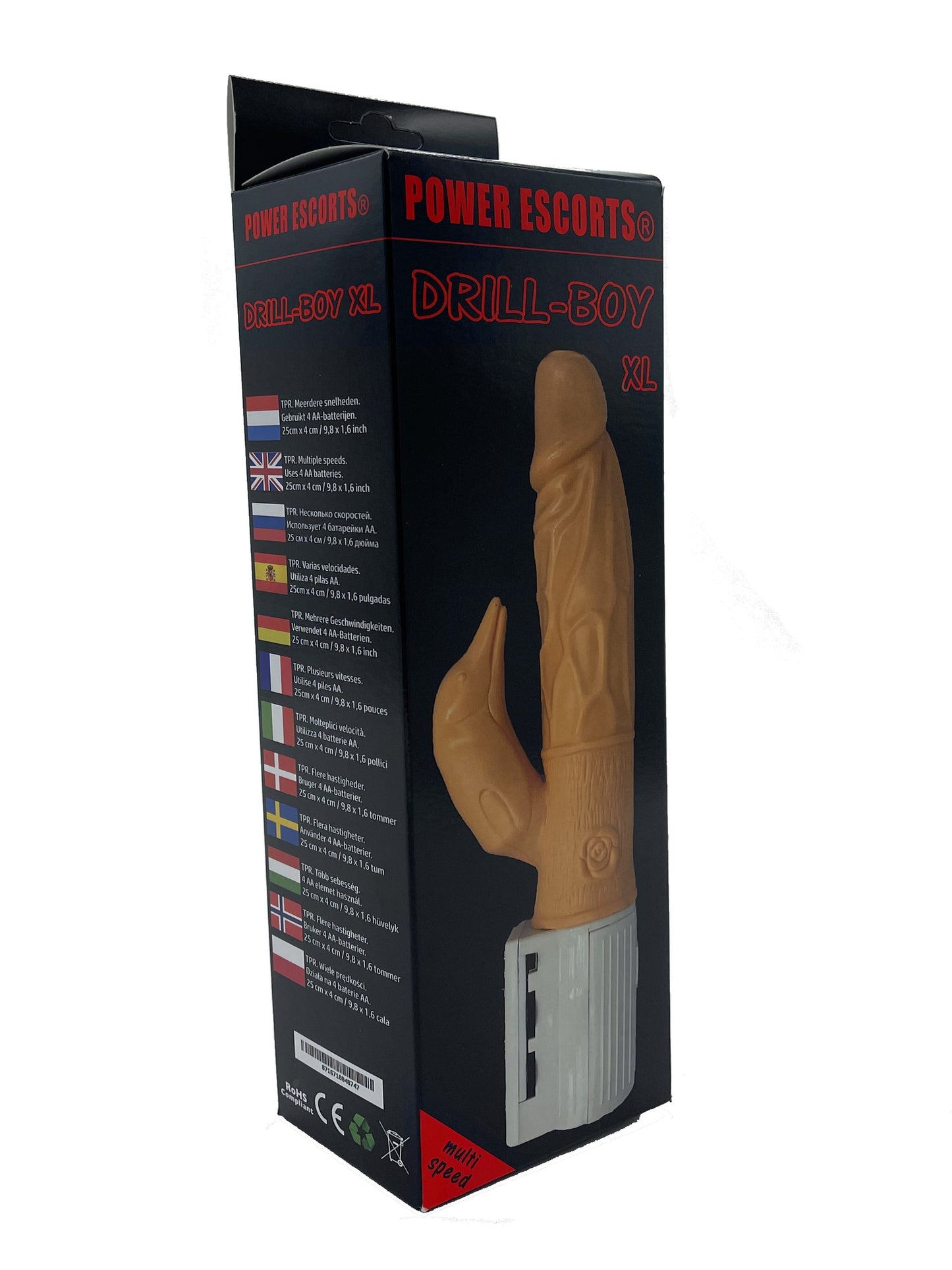 Power Escorts - BR240 - Dril-Boy XL - Big size 23 cm - Multiple Vibrations - Seperate Clitoris Stimulator - Flesh - Colour Box