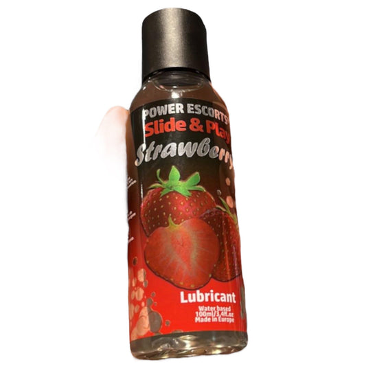 Power Escorts Strawberry Lubricant 100 ML - Slide & Play - easy bottle - Brandnew design - Waterbased - DR06