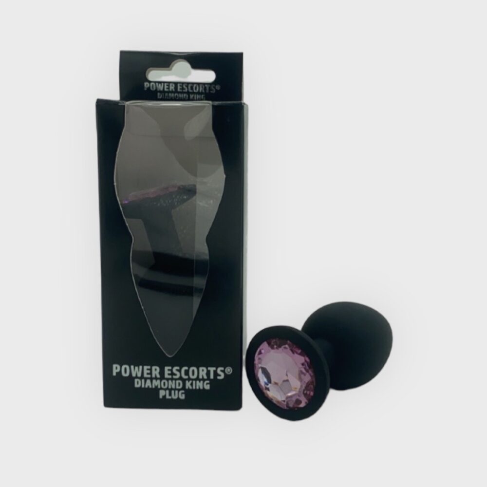 Power Escorts Medium Silicone Black Plug Pink Stone  - BR135Mpink - Window Box