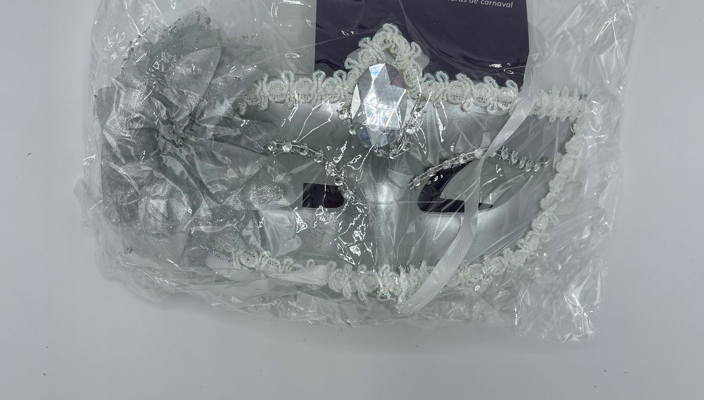 Power Escorts  - BR205- Luxury Venetian Love Mask - Silver - with Stone - Adjustable - Fetish Power - Kinky Mask - Plastic bag