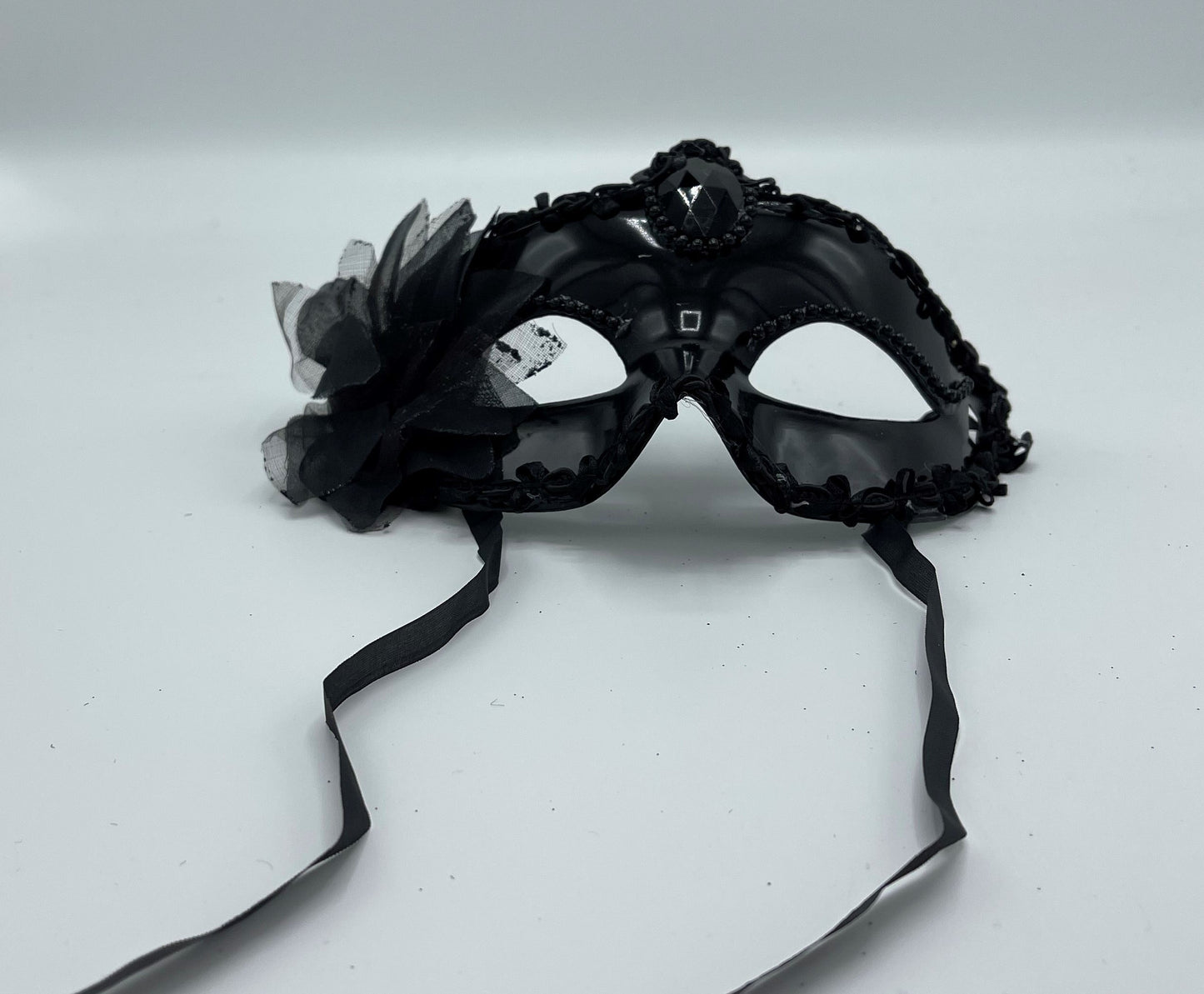 Power Escorts  - BR205- Luxury Venetian Love Mask - Black - with Stone - Adjustable - Fetish Power - Kinky Mask - Plastic bag