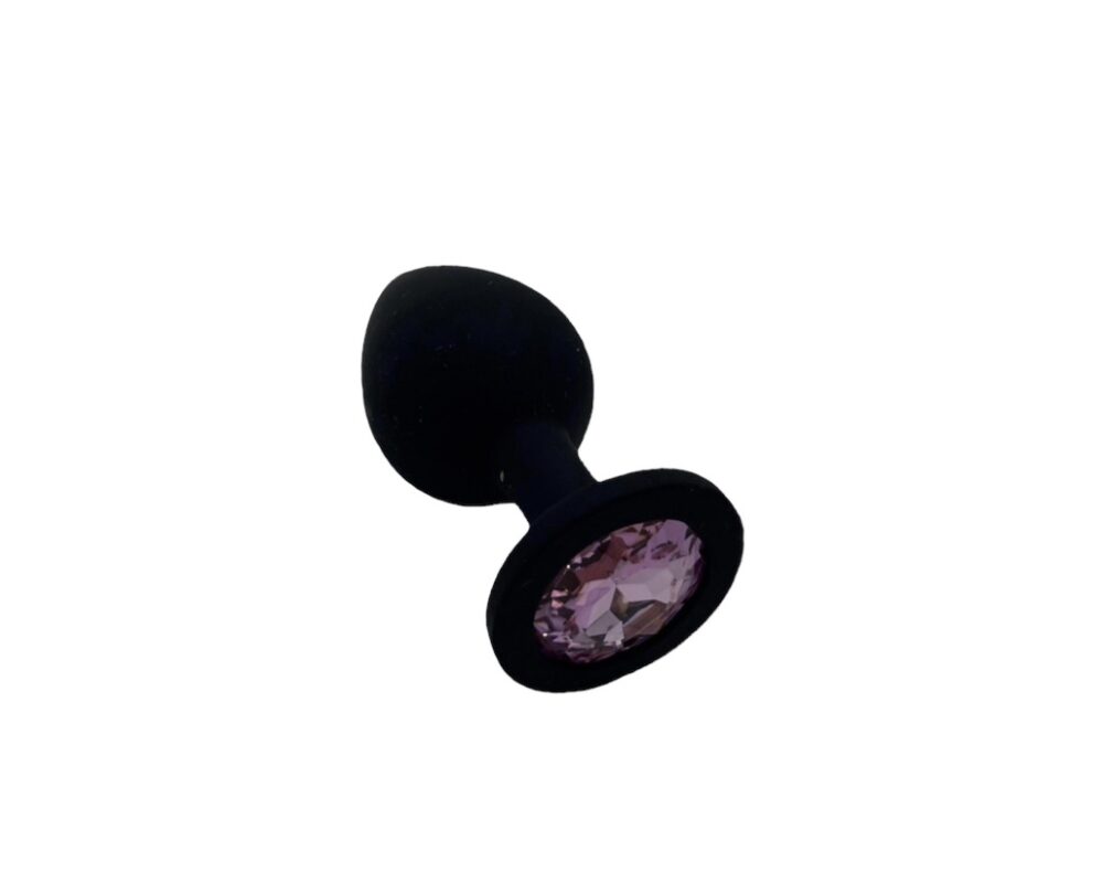 Power Escorts Small Silicone Black Plug Pink Stone  - BR135Spink - Window Box