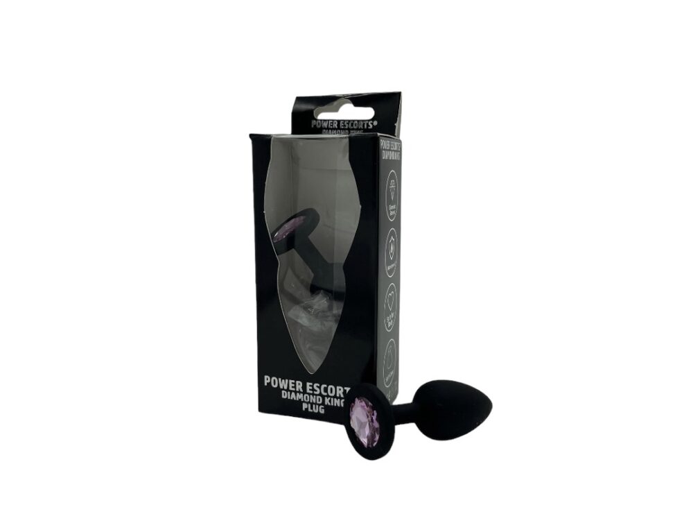 Power Escorts Small Silicone Black Plug Pink Stone  - BR135Spink - Window Box