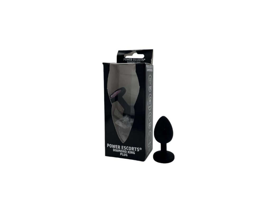 Power Escorts Small Silicone Black Plug Pink Stone  - BR135Spink - Window Box