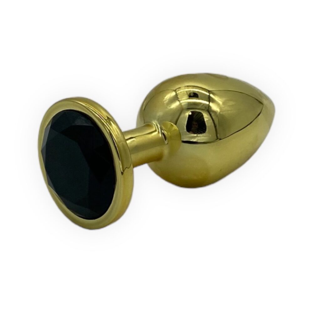 Power Escorts - BR211Lblack - Diamond King Gold Plug With Black Stone Large - Diameter 4cm - Length 9,5 cm - Window Box