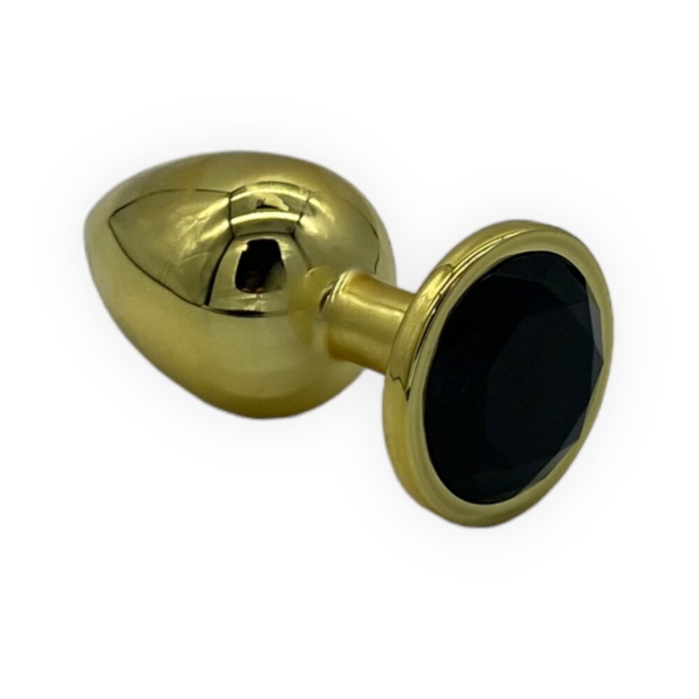 Power Escorts - BR211Lblack - Diamond King Gold Plug With Black Stone Large - Diameter 4cm - Length 9,5 cm - Window Box