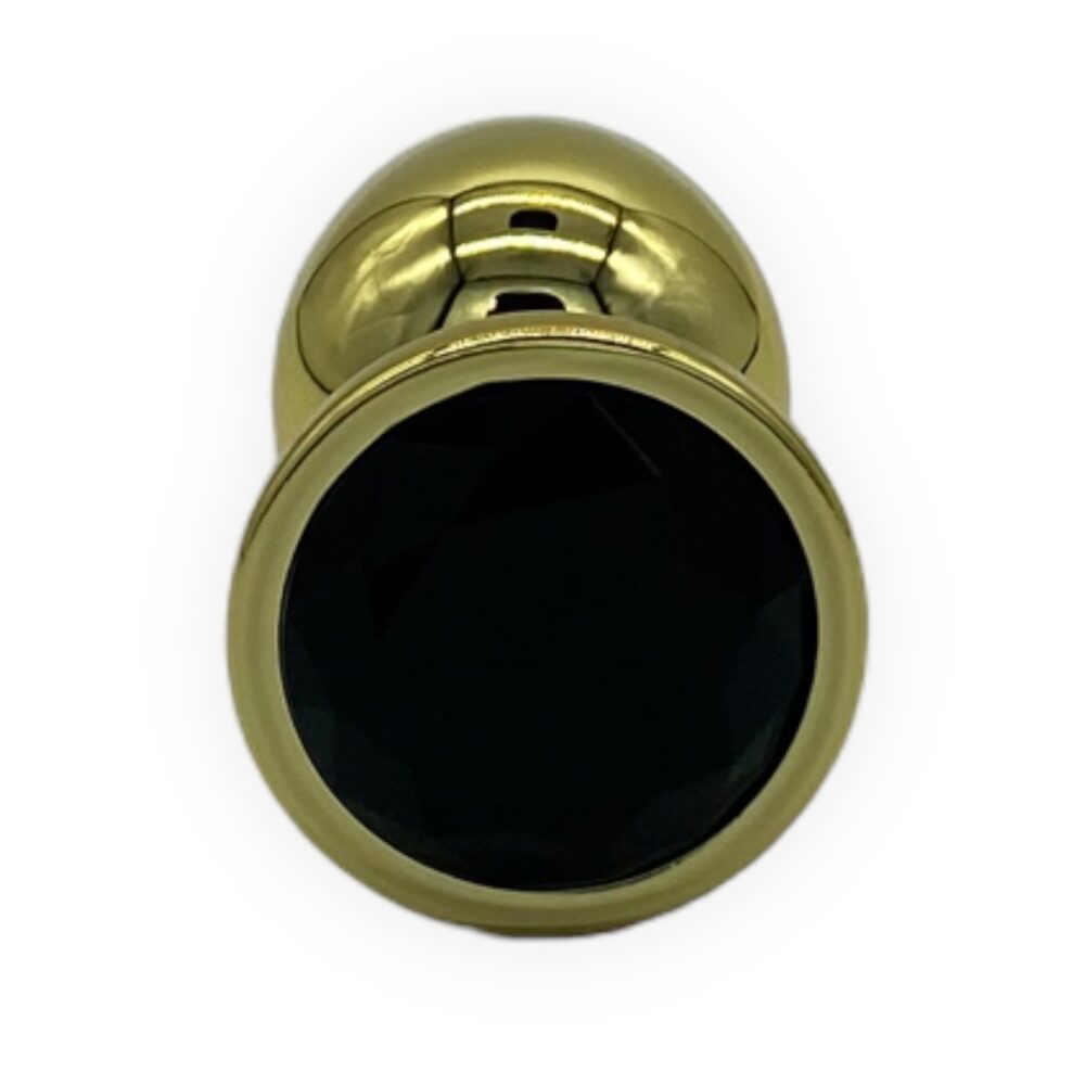 Power Escorts - BR211Lblack - Diamond King Gold Plug With Black Stone Large - Diameter 4cm - Length 9,5 cm - Window Box