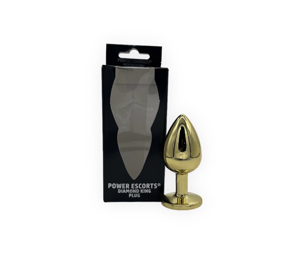 Power Escorts - BR211LDarkblue- Diamond King Gold Plug Large - Diameter 4 cm - Length 9.5 cm - Anal Plug - Gold with Darkblue Stone