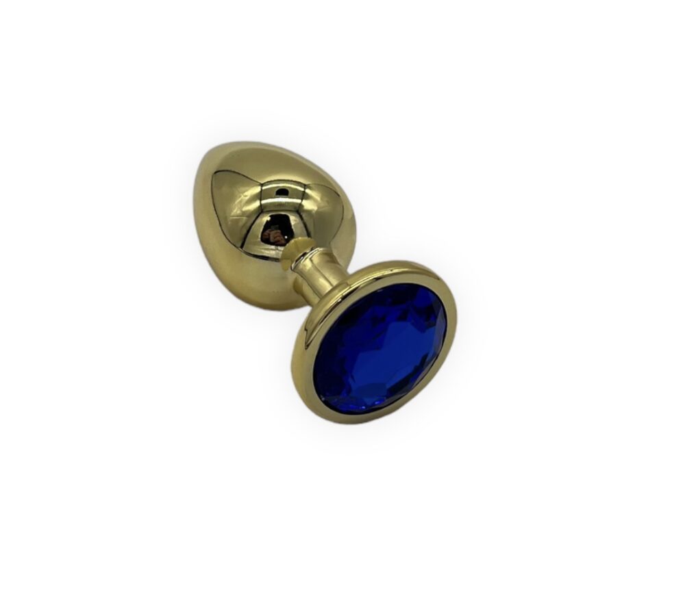 Power Escorts - BR211LDarkblue- Diamond King Gold Plug Large - Diameter 4 cm - Length 9.5 cm - Anal Plug - Gold with Darkblue Stone