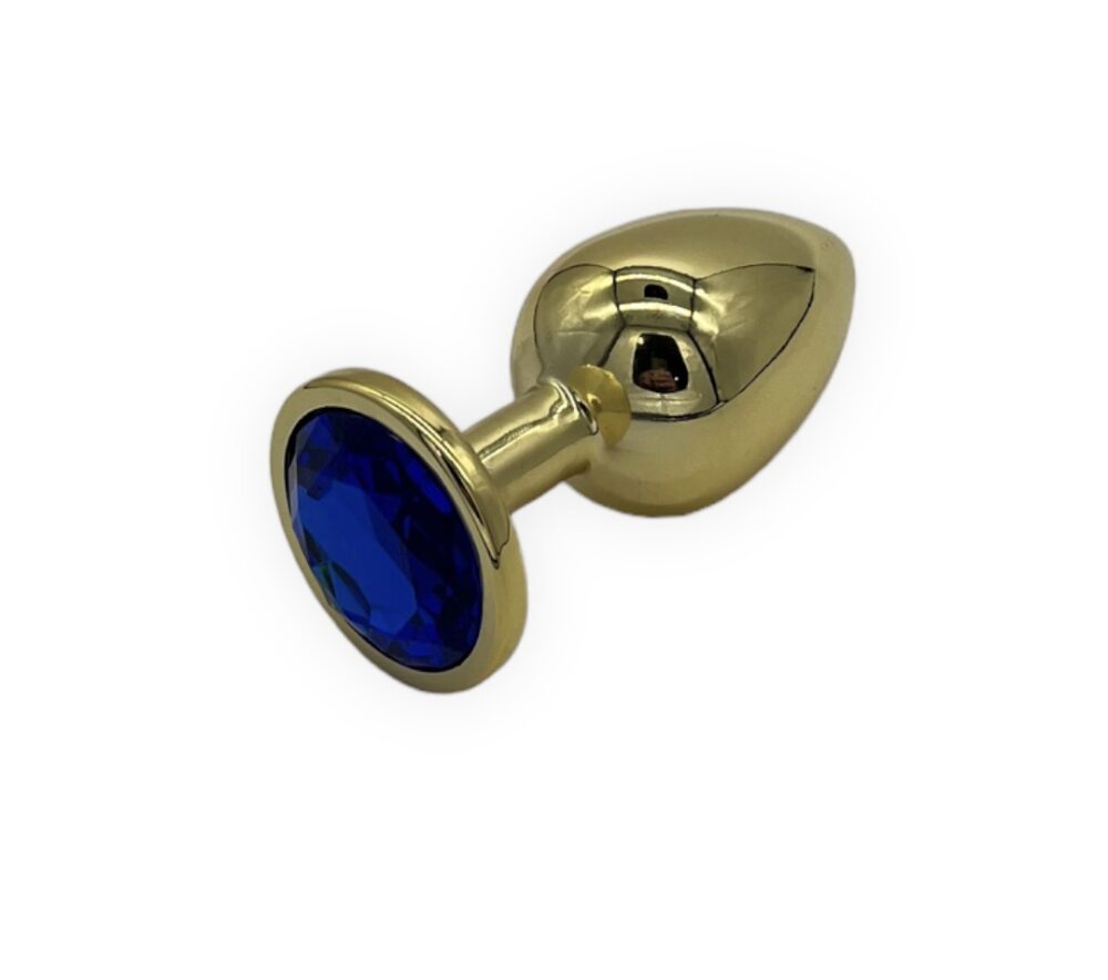 Power Escorts - BR211LDarkblue- Diamond King Gold Plug Large - Diameter 4 cm - Length 9.5 cm - Anal Plug - Gold with Darkblue Stone