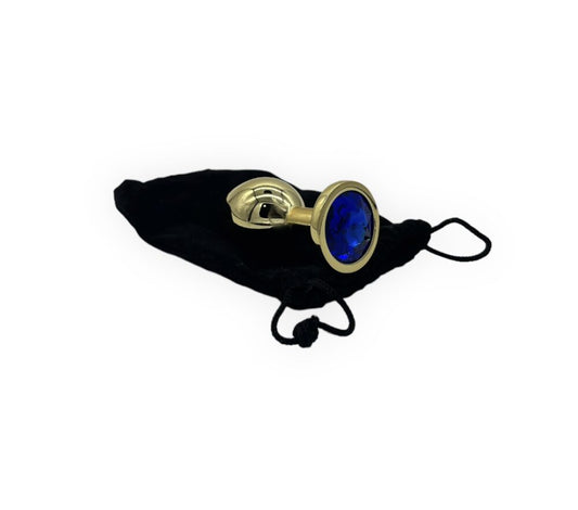 Power Escorts - BR211MDarkblue - Diamond King Gold Plug Medium - Diameter 3.5 cm - Length 8.5 cm - Anal Plug - Gold with Darkblue Stone