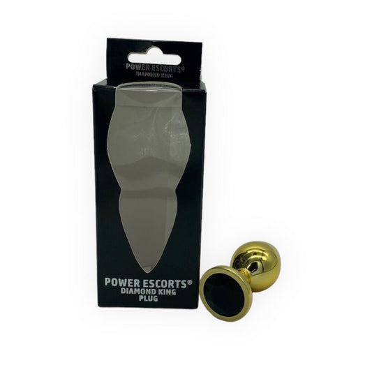 Power Escorts - BR211Mblack - Diamond King Gold Plug Medium - Diameter 3.5 cm - Length 8.5 cm - Anal Plug - Gold with Black Stone