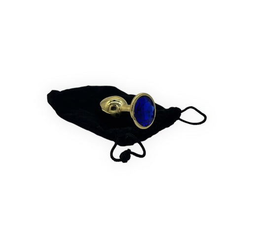 Power Escorts - BR211SDarkblue- Diamond King Gold Plug Small - Diameter 2.7 cm - Length 7 cm - Darkblue Stone - Window Box