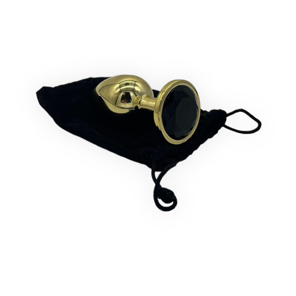 Power Escorts - BR211Lblack - Diamond King Gold Plug With Black Stone Large - Diameter 4cm - Length 9,5 cm - Window Box