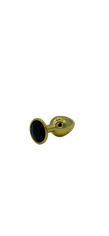 Power Escorts - BR211S Black - Diamond King Gold Plug With Black Stone Small - Diameter 2.7 cm - Length 7 cm - Window Box