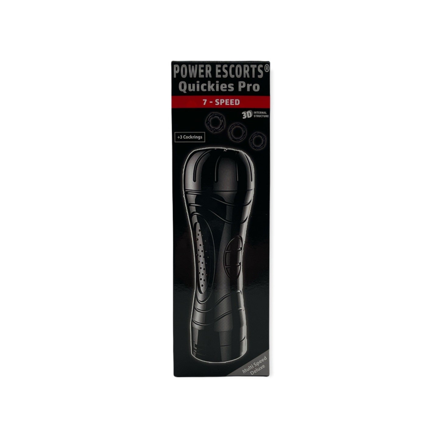 Power Escorts - BR207 new - Quickies Pro Masturbator - Including 3 Pack Beaded Cockring - Big Size Masturbator - 7-Speed Vibrating - 24 CM - Black/Flesh- Brandnew packaging