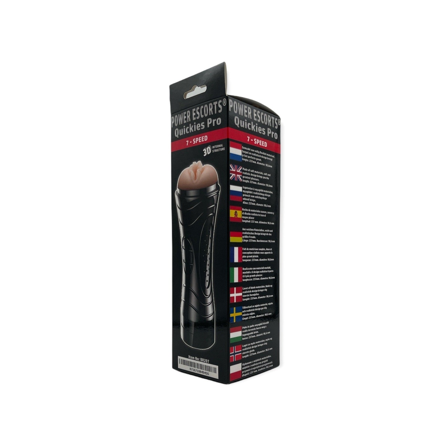 Power Escorts - BR207 new - Quickies Pro Masturbator - Including 3 Pack Beaded Cockring - Big Size Masturbator - 7-Speed Vibrating - 24 CM - Black/Flesh- Brandnew packaging