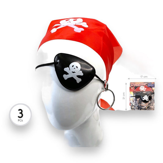 Verkleed Kleding, Verkleed je als een piraat met deze stoere piraten set - inclusief hoofdeksel, rood oogkapje en gouden ooring