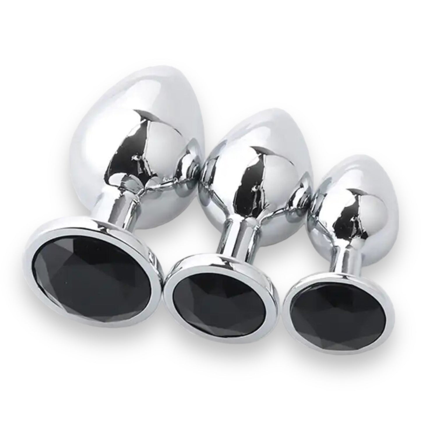 Power Escorts - BR138 - BULK - Metallic Anal Plug With Stone - 3 Pack - 6 Colours - JUST PLASTIC BAG