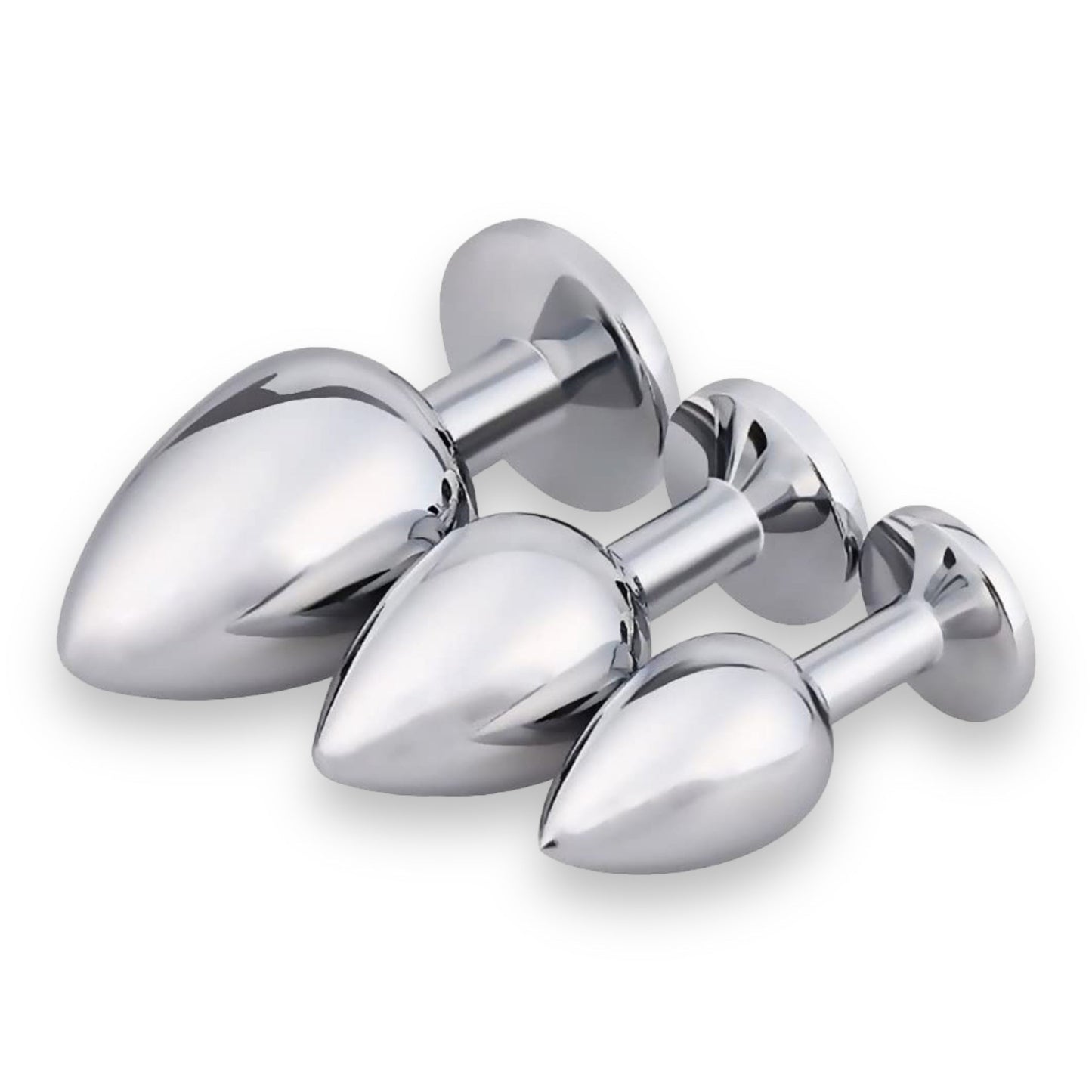 Power Escorts - BR138 - BULK - Metallic Anal Plug With Stone - 3 Pack - 6 Colours - JUST PLASTIC BAG