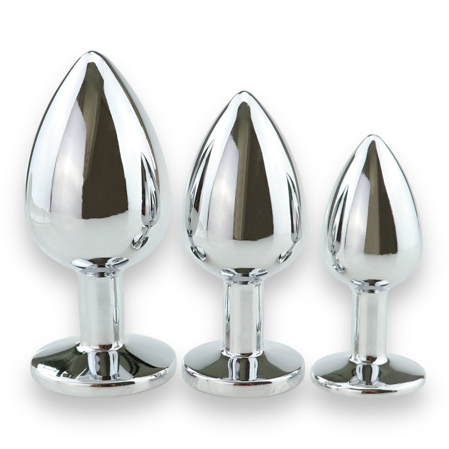 Power Escorts - BR138 - BULK - Metallic Anal Plug With Stone - 3 Pack - 6 Colours - JUST PLASTIC BAG