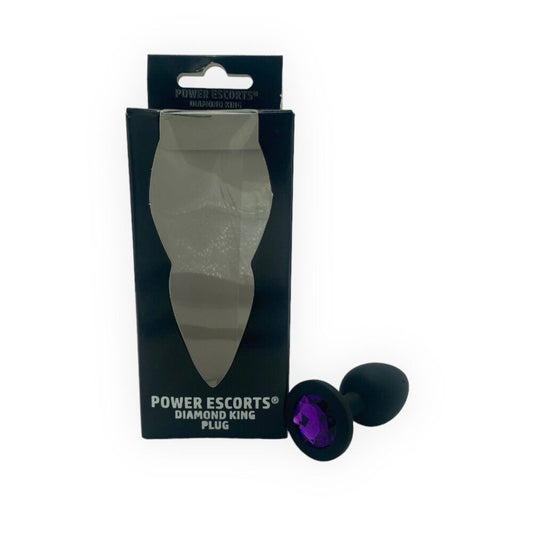 Power Escorts Small Silicone Black Plug Purple Stone  - BR135SPurple - Window Box