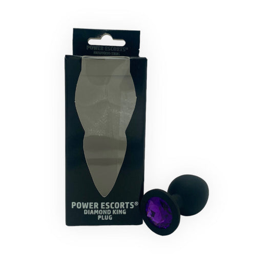 Power Escorts Medium Silicone Black Plug Purple Stone  - BR135Mpurple - Window Box