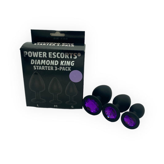 Power Escorts Diamond King Starter 3-Pack Silicone plug set Black with Purple Stone - BR136