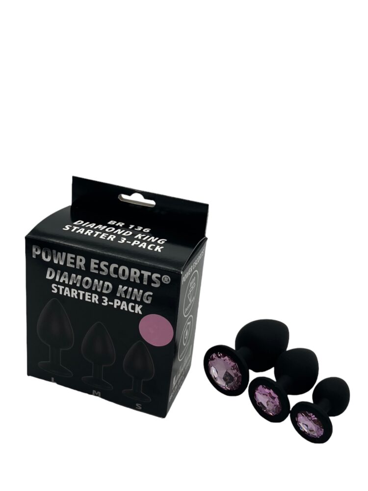Power Escorts Diamond King Starter 3-Pack Silicone plug set Black with Pink Stone - BR136