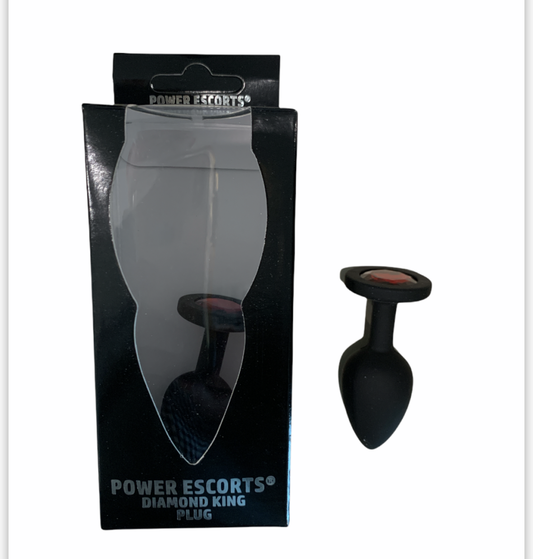 Power Escorts Small Silicone Black Plug Red Stone  - BR135Sred - Window Box