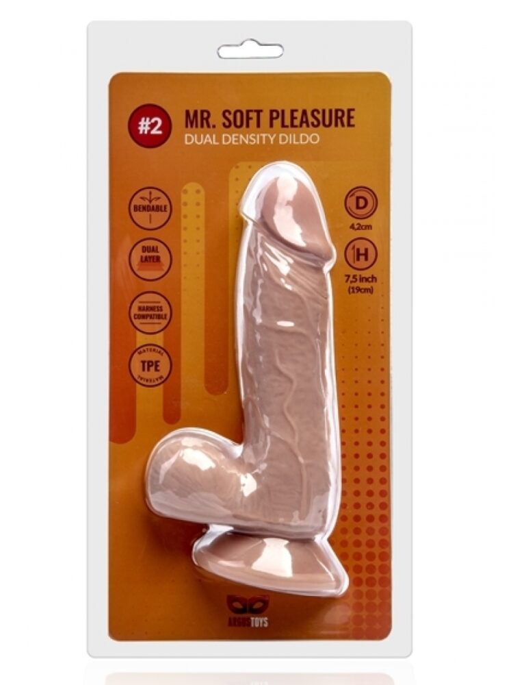 Argus Mr. Soft Pleasure 2 Dubbellaagse Realistische Dildo met Ballen en Zuignap - 19 cm - Dia 4,5 cm AT1061