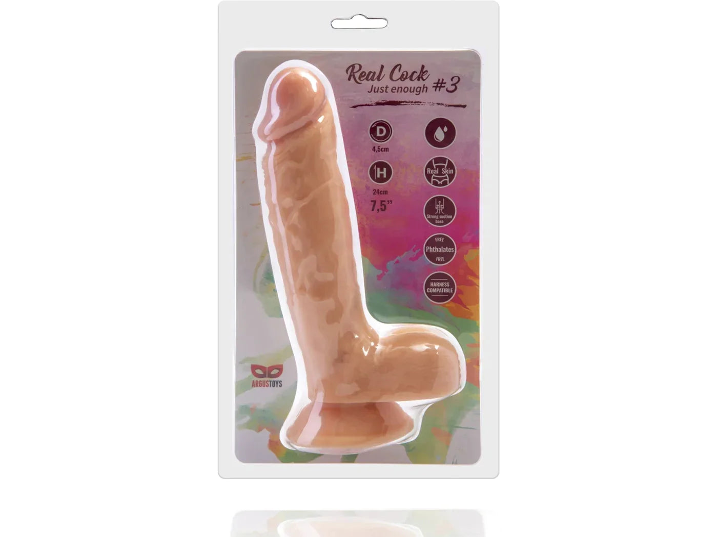 Argus Realistische Cock 3 Realistische Dildo met Ballen en Zuignap - 22,5 cm - Dia 5,3 cm AT1067