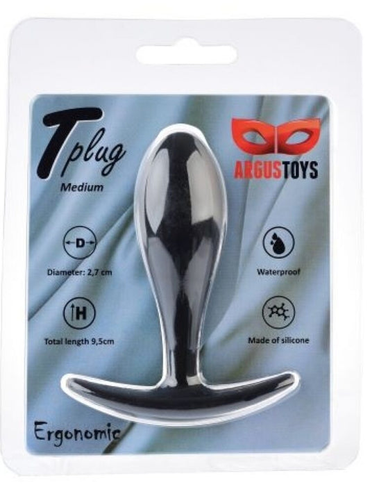 Argus T-Plug Siliconen Medium - Zwart - 9,5 Cm - Verpakt in Sterke Blister - AT001114